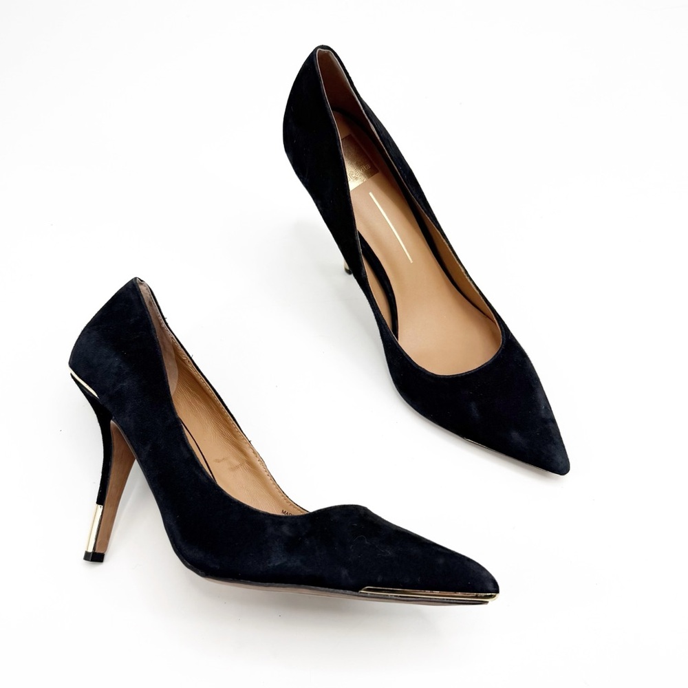 Dolce Vita Yani Balck Suede Gold Accent Pointed Toe Pump, Size 10